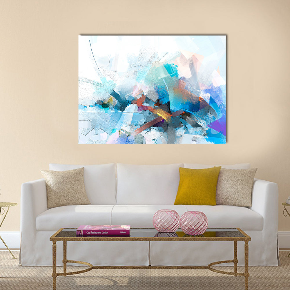 Oil Brushstroke Abstract in Blue and Orange Canvas Wall Art