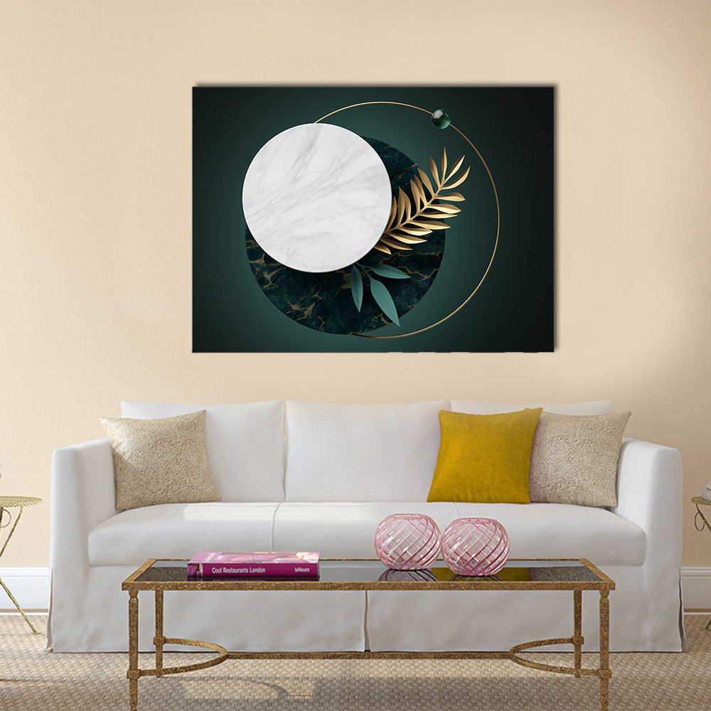 Green and Gold Geometric Botanical Abstract Canvas Wall Art