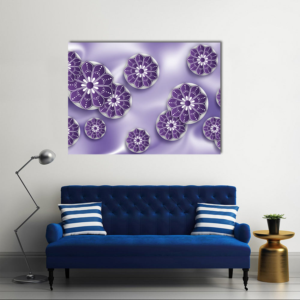 Blue Purple Mandala Floral Abstract Canvas Wall Art