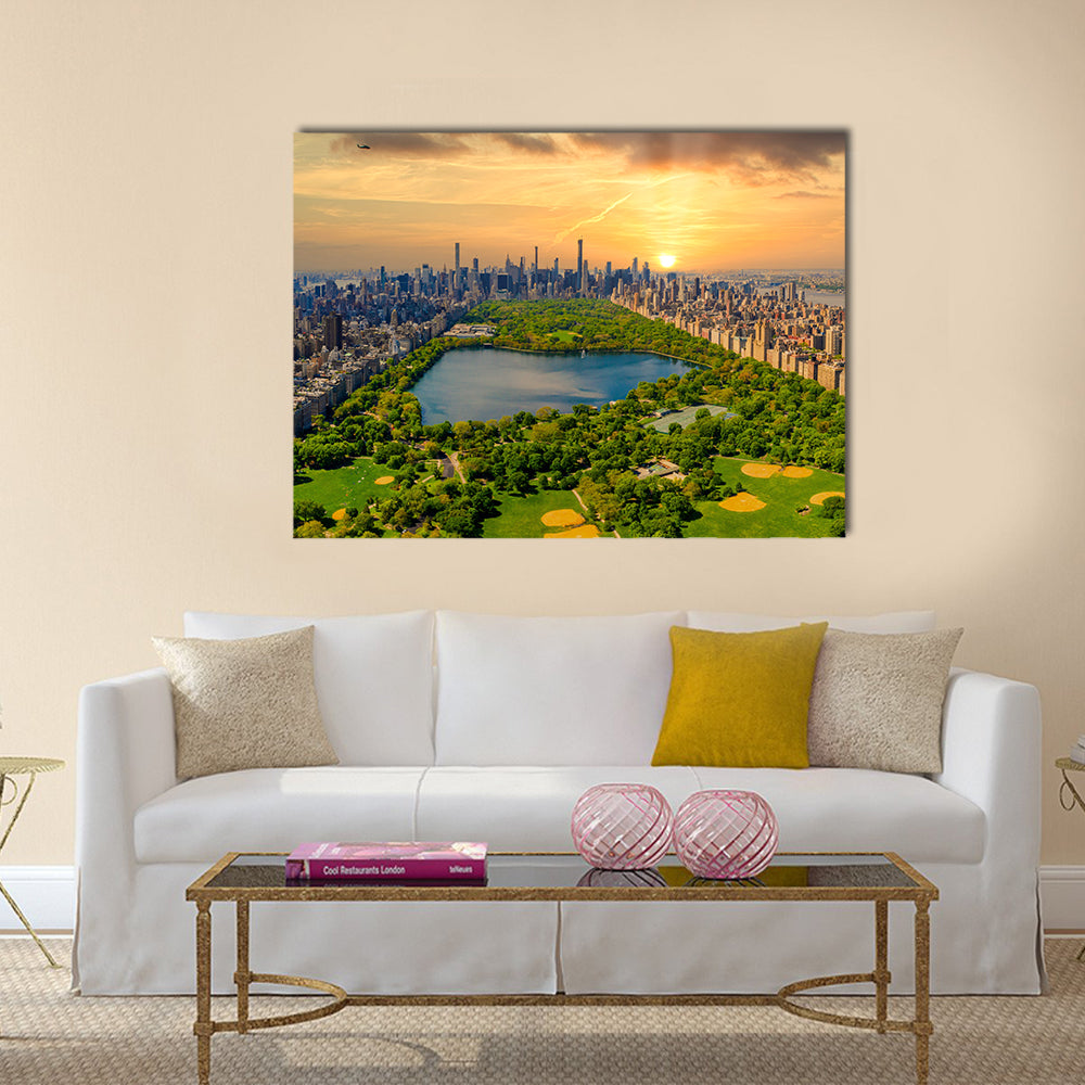 Central Park Reservoir and Manhattan Skyline Canvas Wall Art
