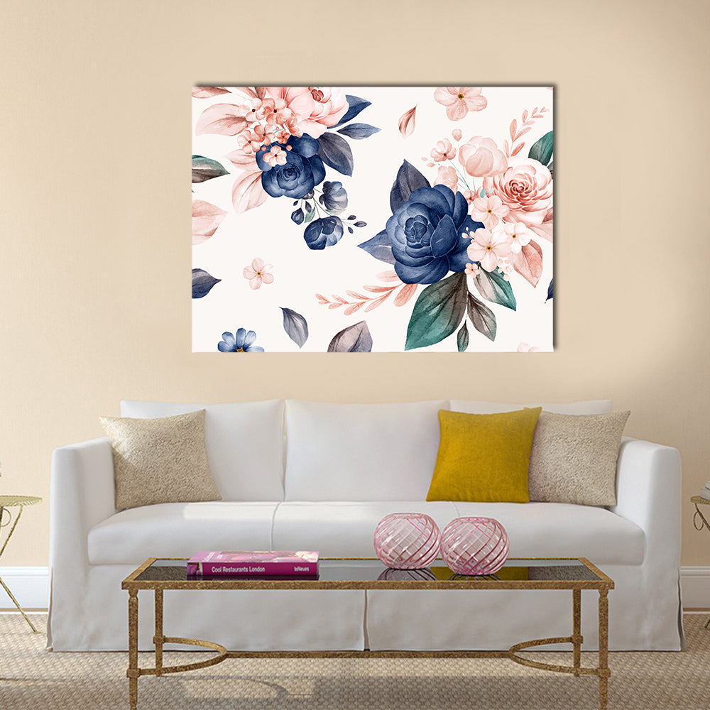 Wildflowers and Navy Roses Canvas Wall Art