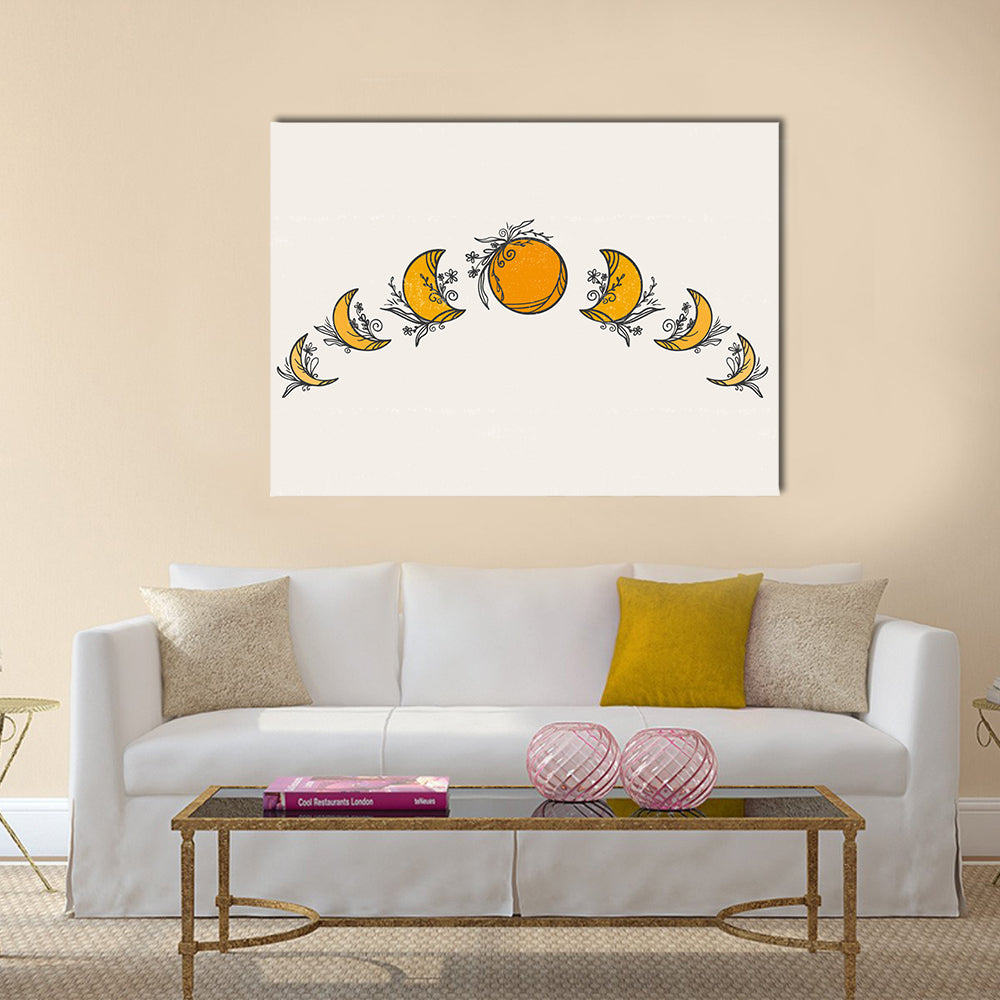 Minimalist Moon Phases Citrus Canvas Wall Art