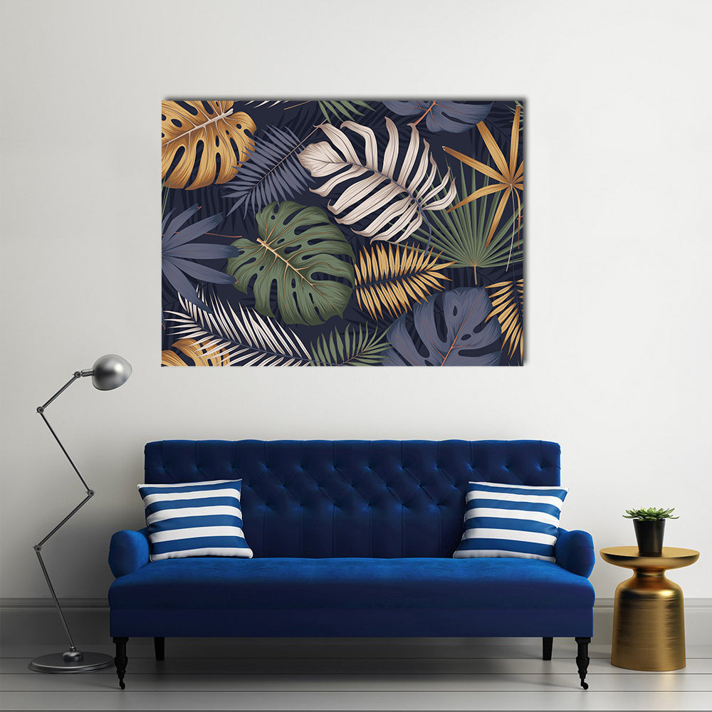 Monstera and Palm Leaf Pattern Canvas Wall Art