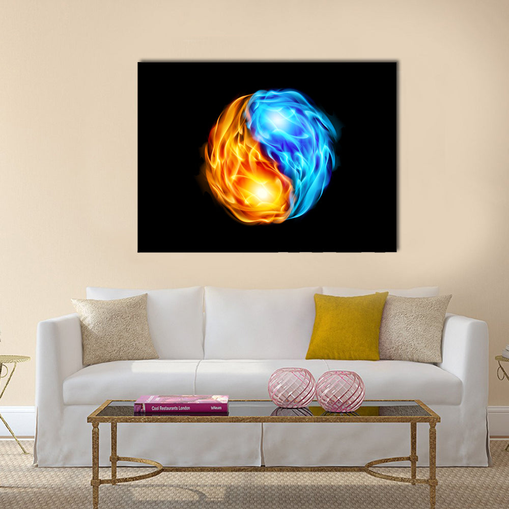 Yin Yang Symbol with Fire and Ice Canvas Wall Art