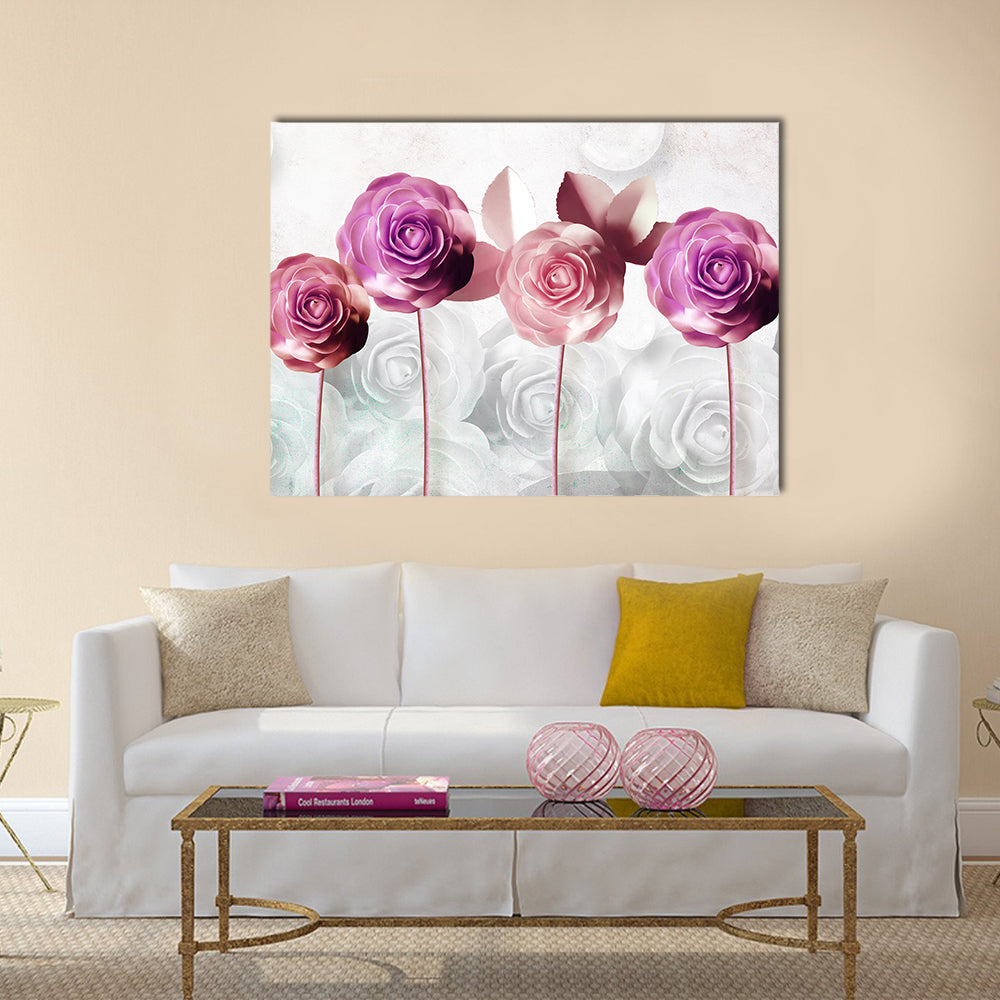 Pink and Purple Stylized Rose Illustration Canvas Wall Art