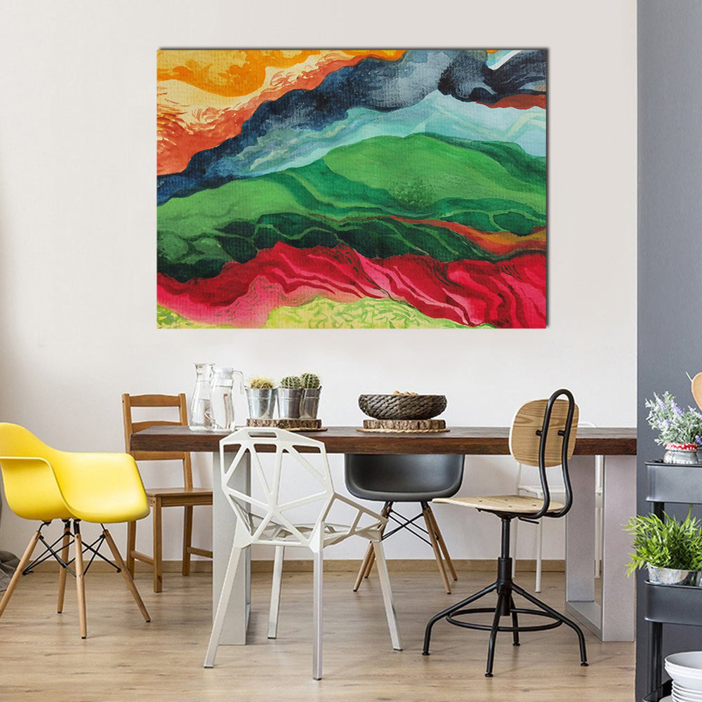 Vintage African Fabric Abstract Landscape Canvas Wall Art