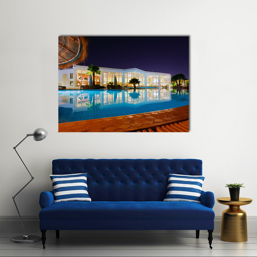 Luxury Resort Pool at Night Canvas Wall Art