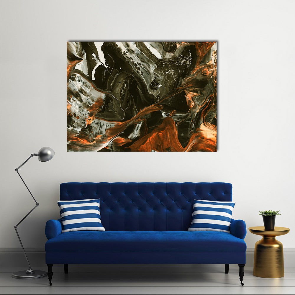 Black and Burnt Orange Marbled Abstract Canvas Wall Art