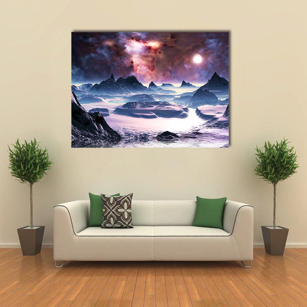 Winter Aurora Over Alien Landscape Canvas Wall Art