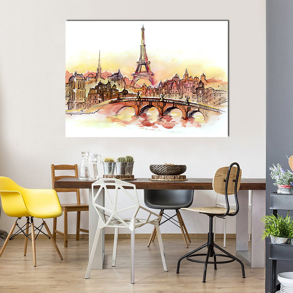 Paris Sunset Skyline with Eiffel Tower Canvas Wall Art