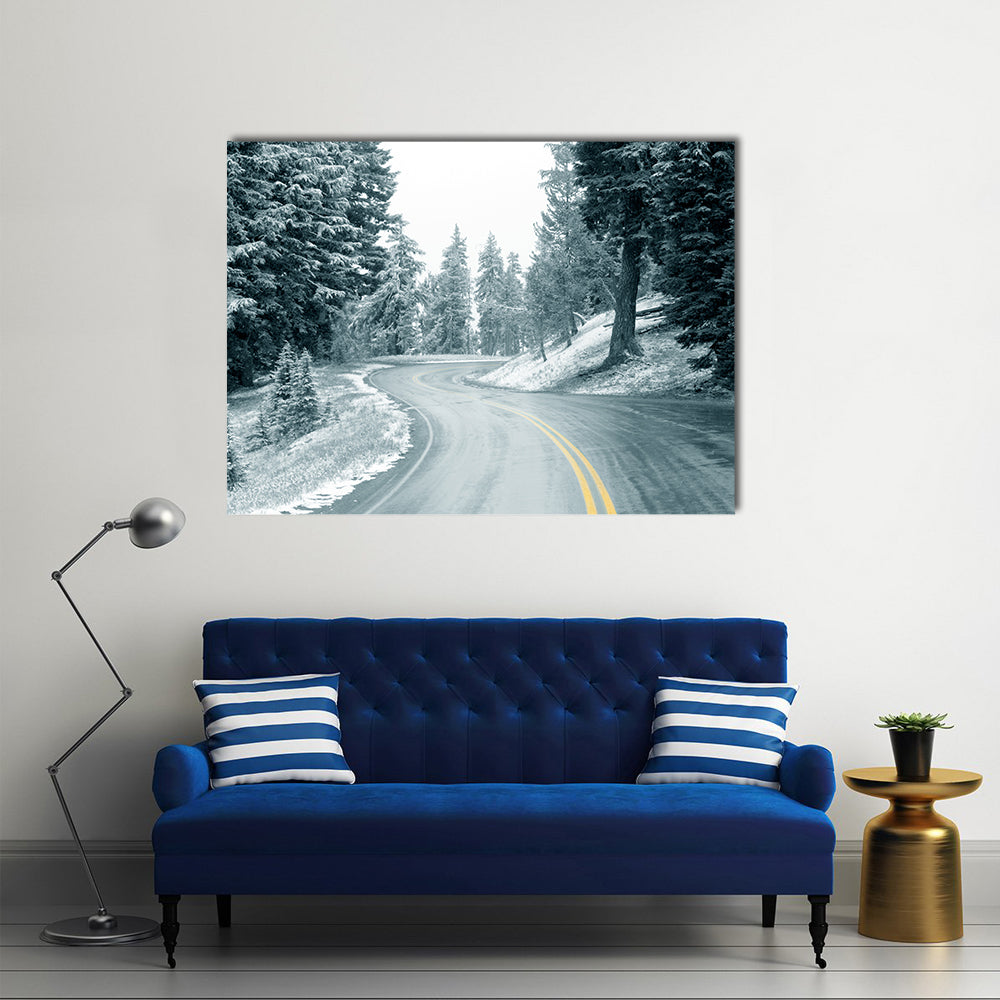 Snow On Mountain Highway In Oregon Canvas Wall Art