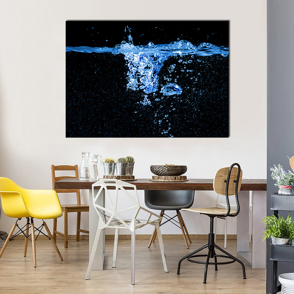Dark Water Splash with Bubbles Canvas Wall Art