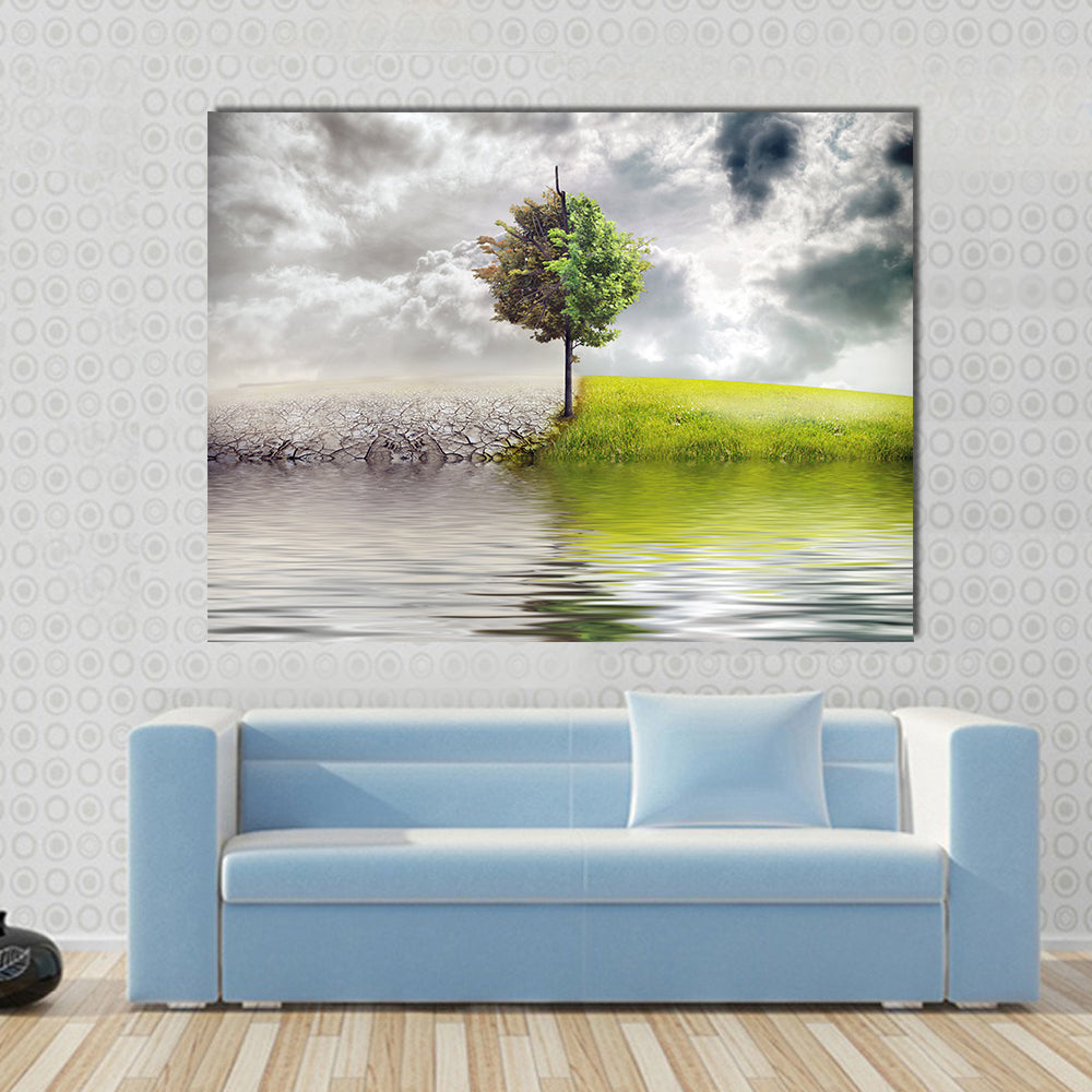 Split Tree and River Ecology Landscape Canvas Wall Art