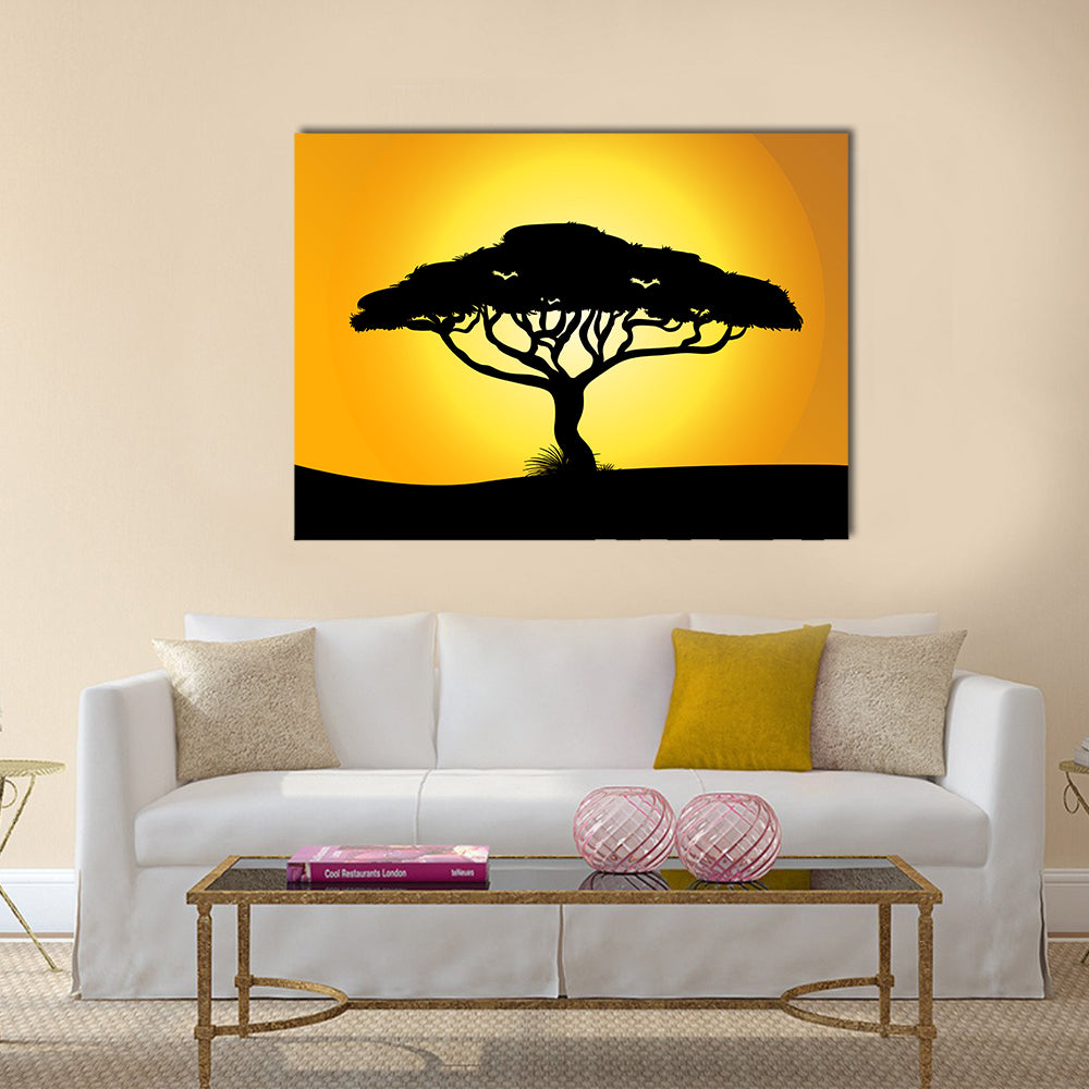 African Savanna Sunset Silhouette Canvas Wall Art