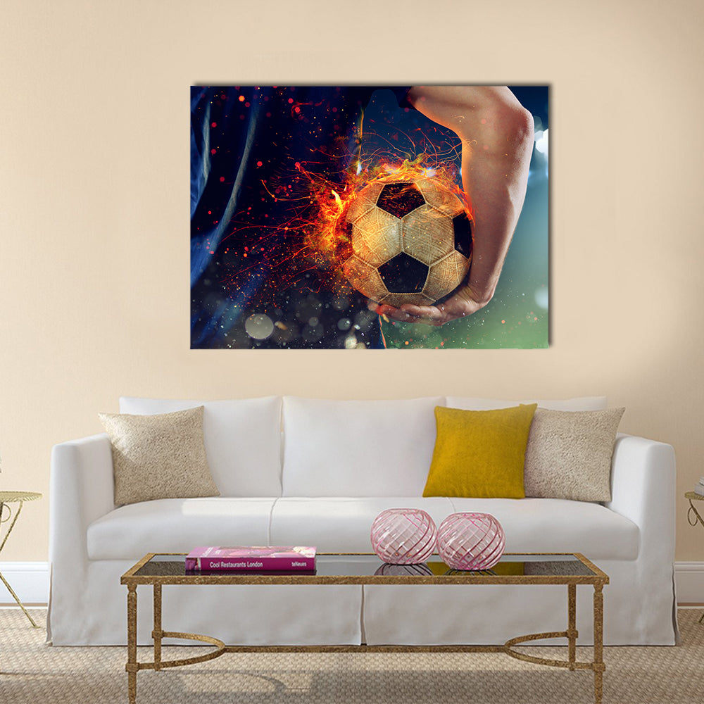 Soccer Ball Engulfed in Flames Canvas Wall Art