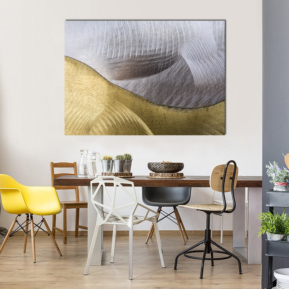 Gold and Silver Abstract Waves Canvas Wall Art