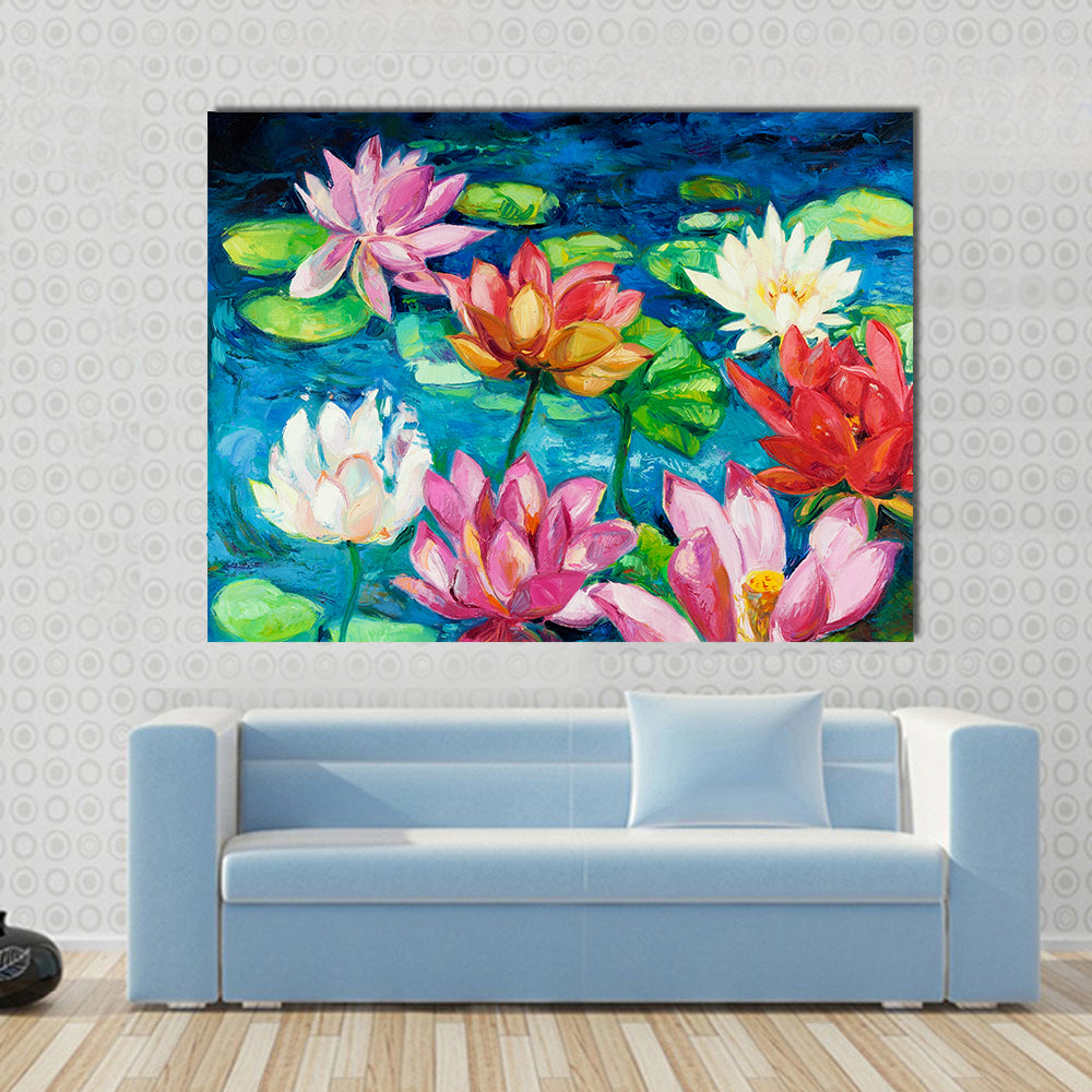 Lotus and Water Lilies Close-up Canvas Wall Art