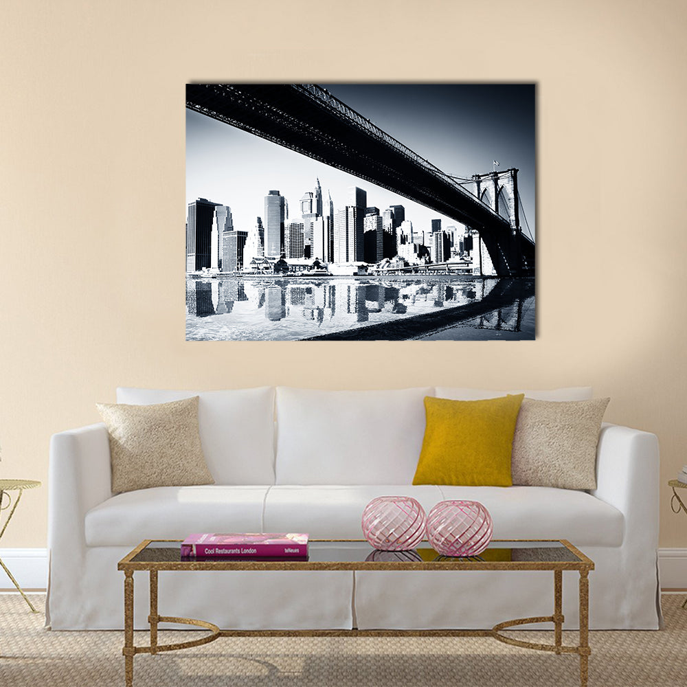 Manhattan Skyline Under Brooklyn Bridge Canvas Wall Art