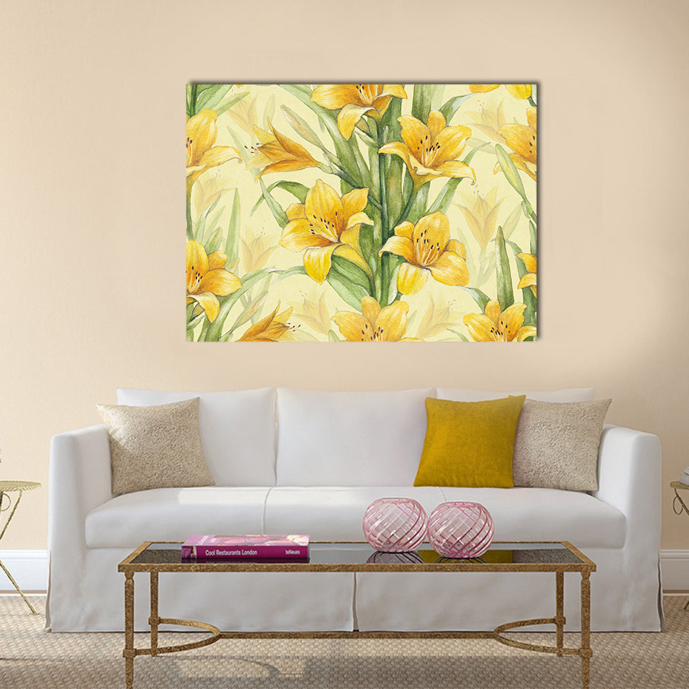 Yellow Lily Floral Pattern Canvas Wall Art