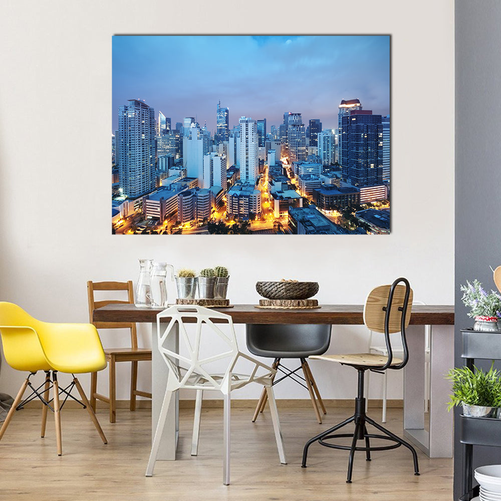 Manila Skyline at Twilight Canvas Wall Art