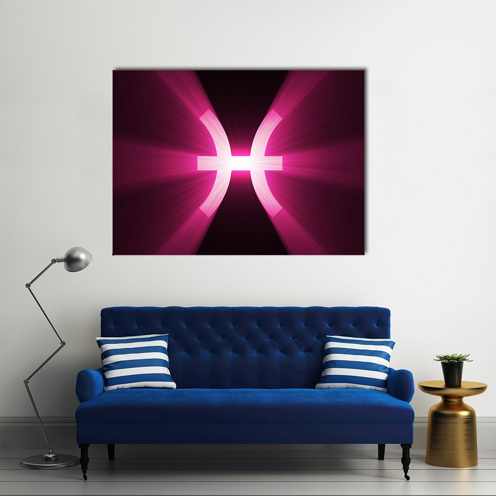 Glowing Pisces Zodiac Symbol Canvas Wall Art