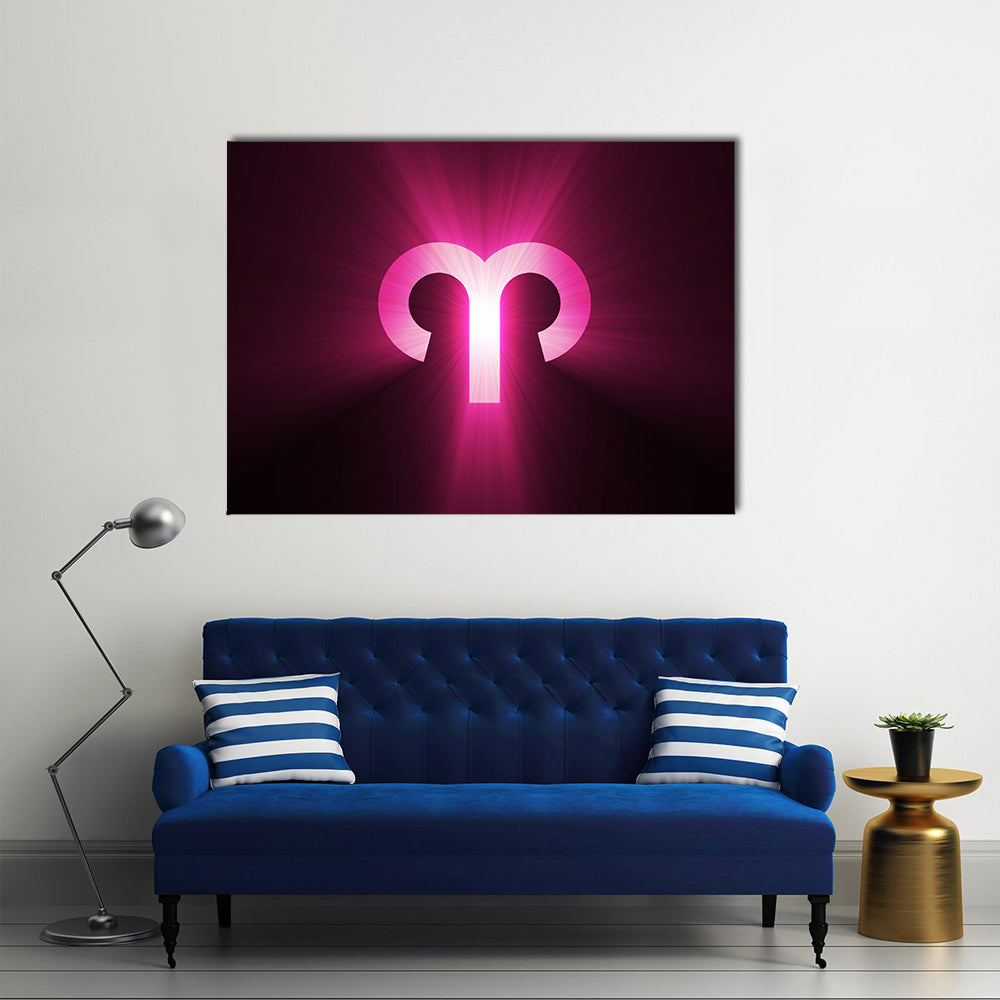 Aries Zodiac Symbol with Radiant Rays Canvas Wall Art