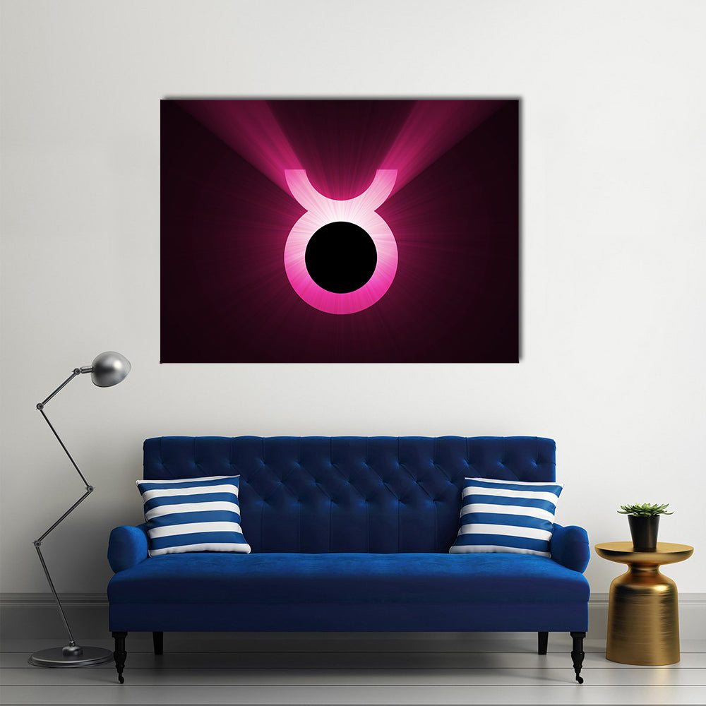 Glowing Pink Taurus Zodiac Symbol Canvas Wall Art