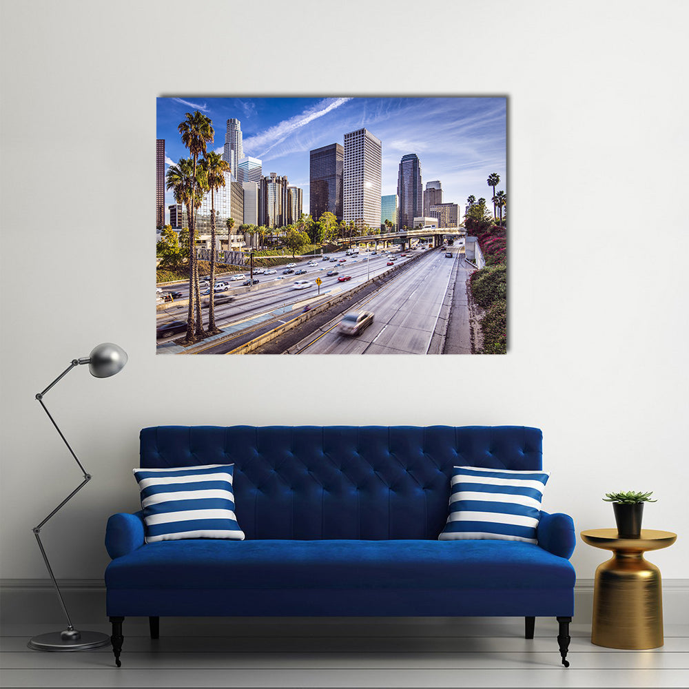 Downtown Los Angeles Highway and Skyline Canvas Wall Art