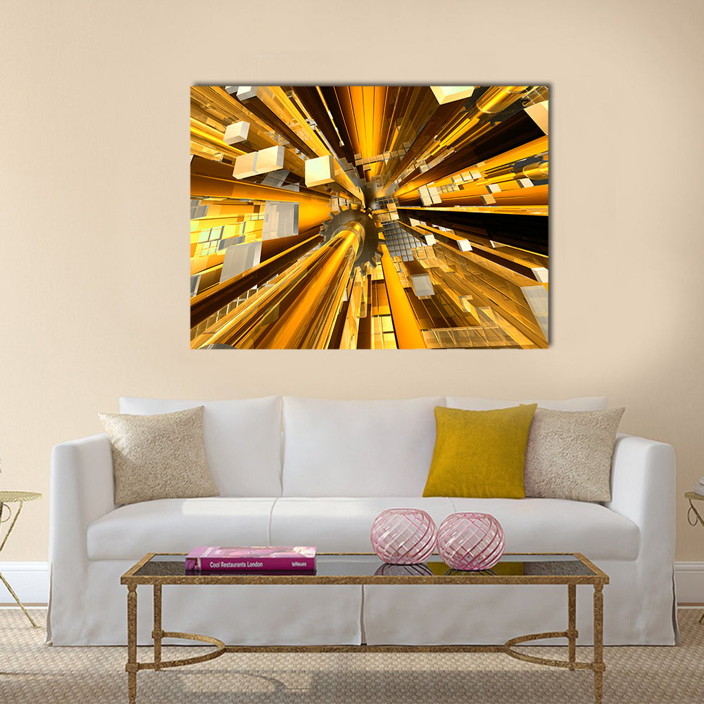 Golden Mechanical Hub Abstract Canvas Wall Art