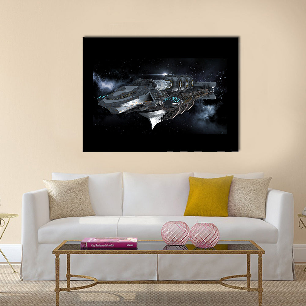 Alien Battleship in Deep Space Canvas Wall Art
