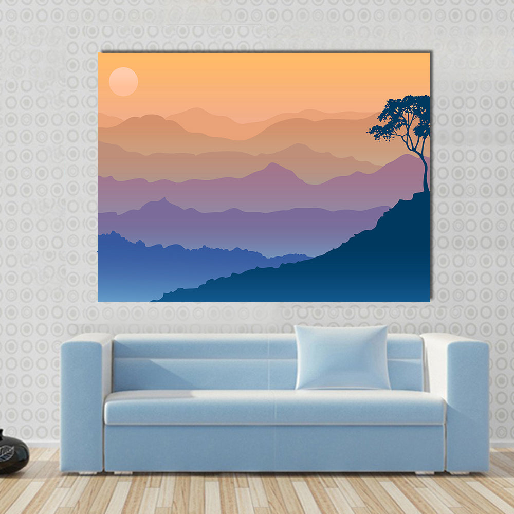 Sunrise Over Layered Mountain Ranges Canvas Wall Art