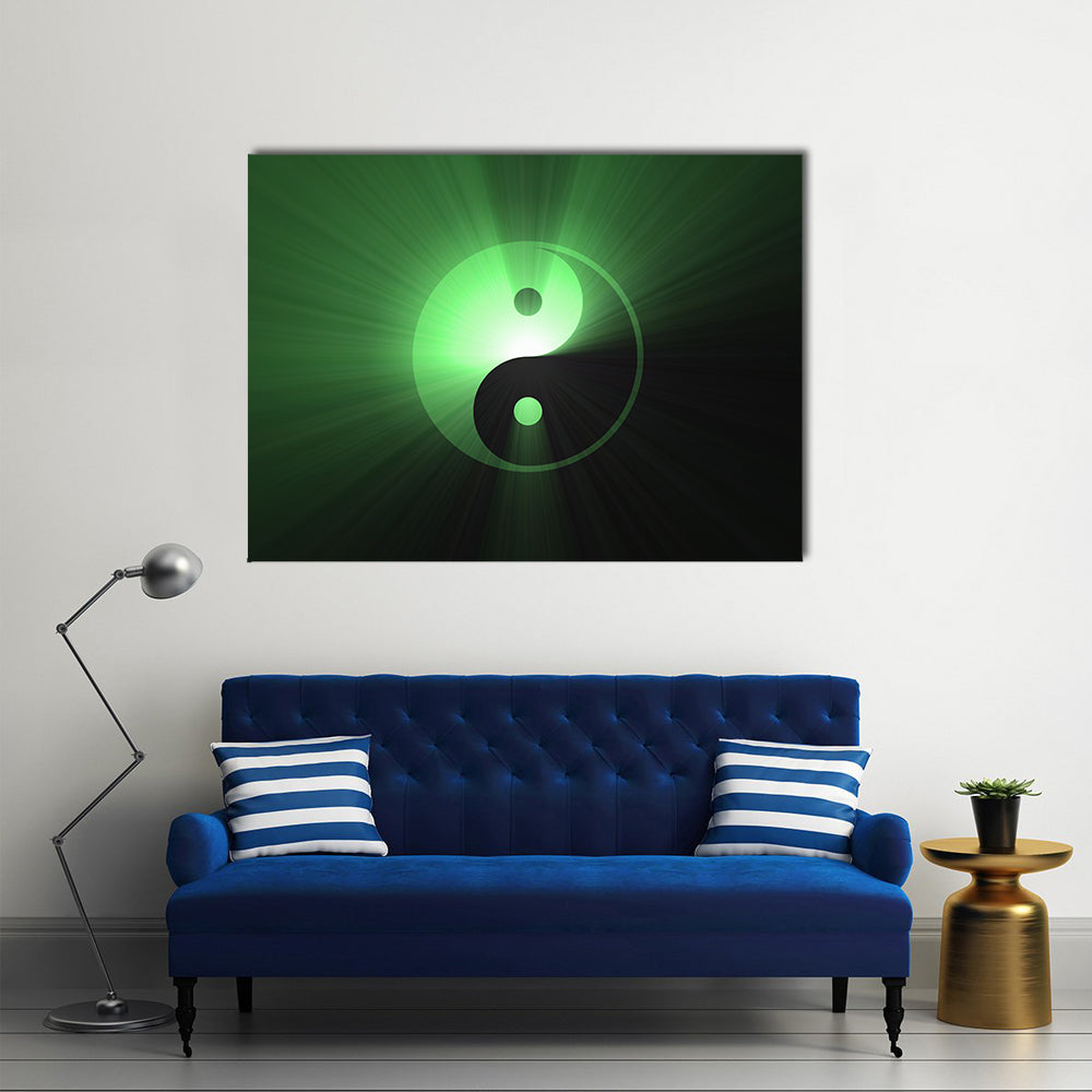 Glowing Green Yin Yang Canvas Wall Art