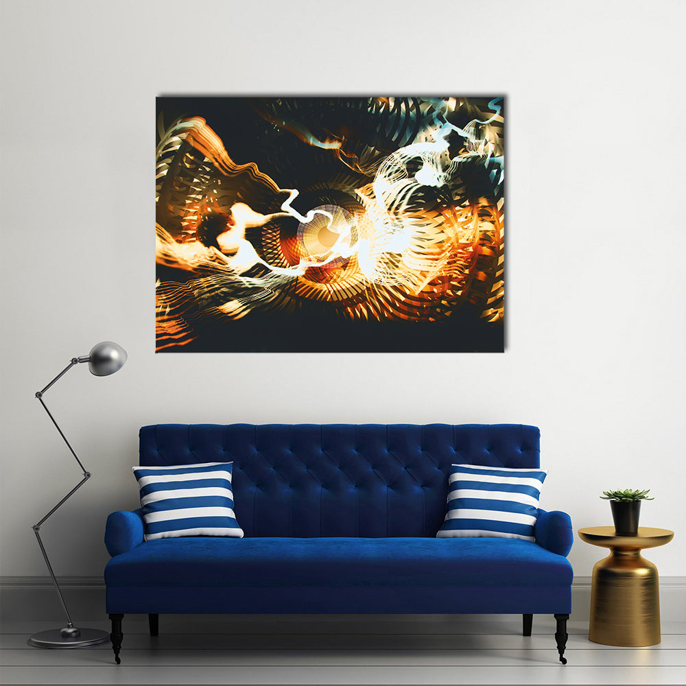 Golden Fractal with Glowing Core Canvas Wall Art