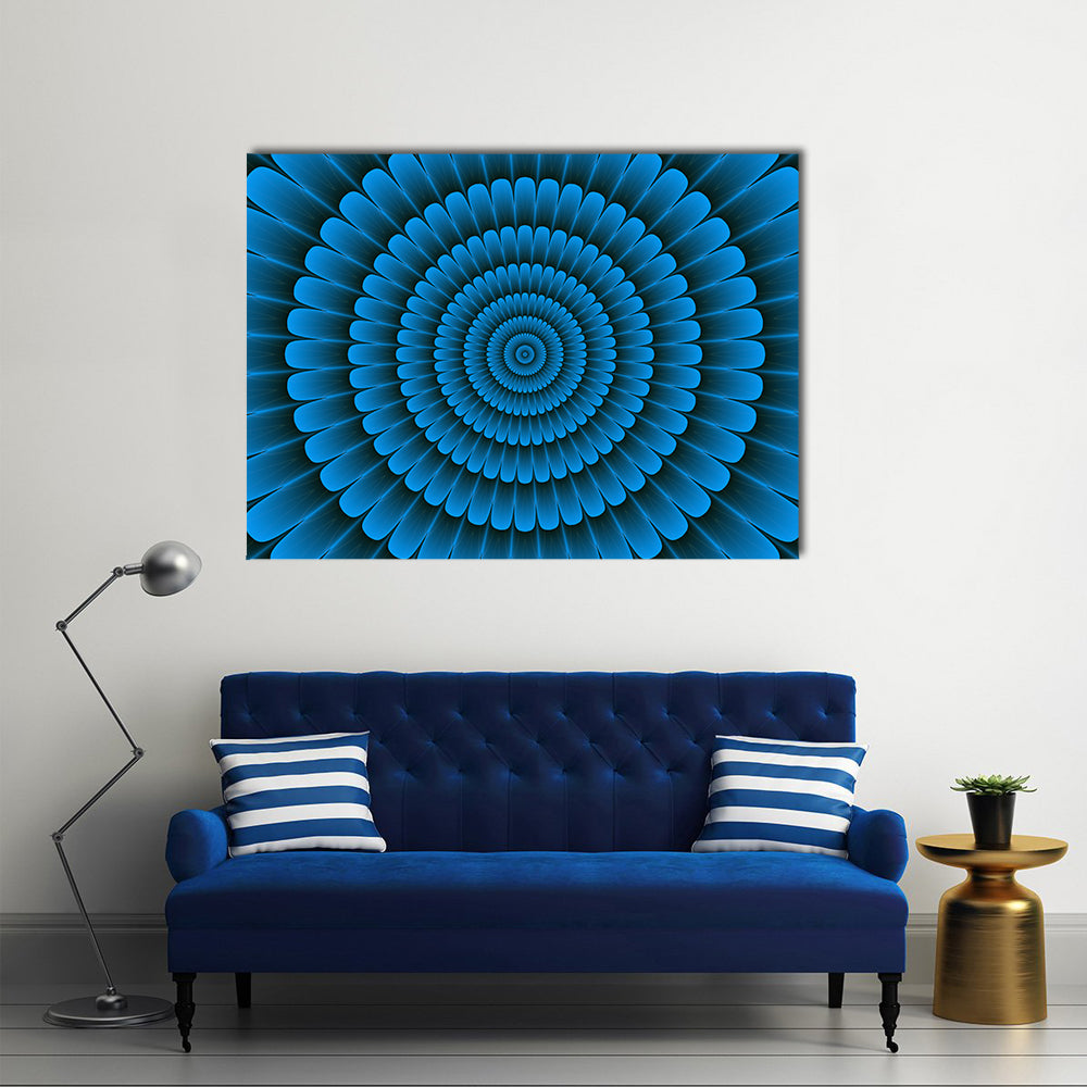 Blue Radial Floral Pattern Canvas Wall Art
