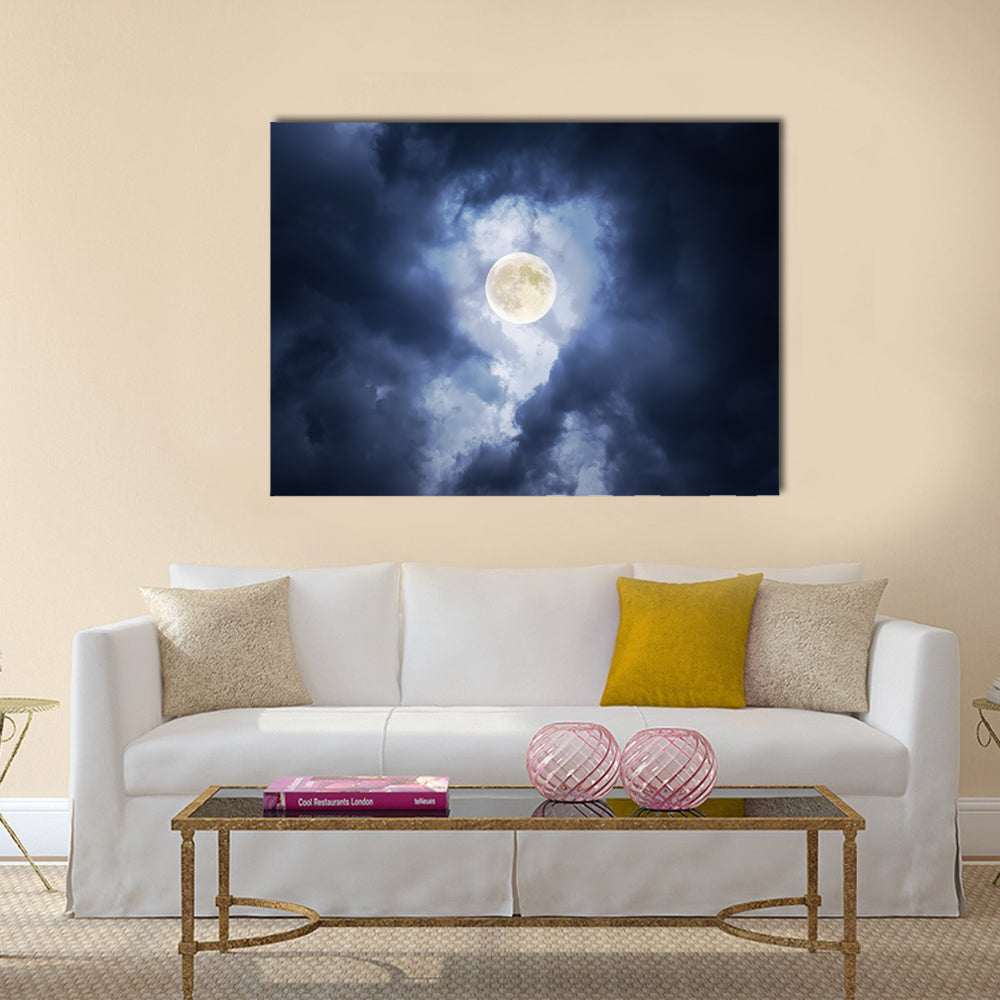 Supermoon in Clouds Canvas Wall Art