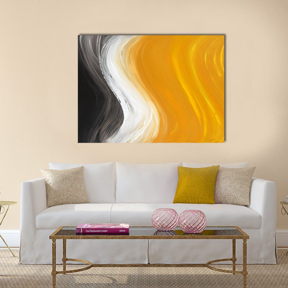 Oil Painted Curves in Black, White and Yellow Canvas Wall Art