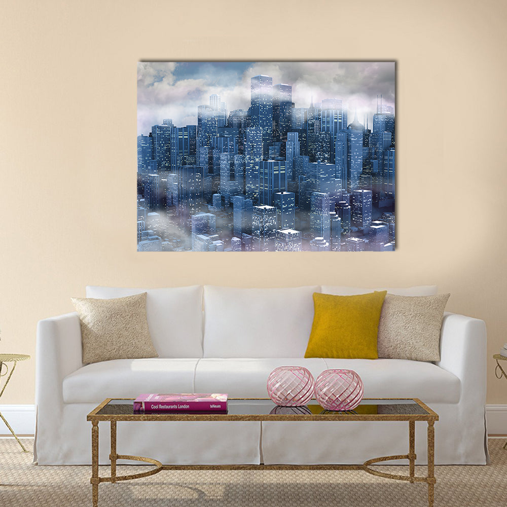 New York City Aerial Night Skyline Canvas Wall Art
