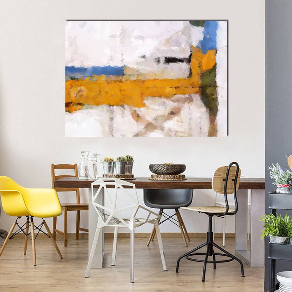 Ochre Yellow Band Abstract with Blue Accents Canvas Wall Art