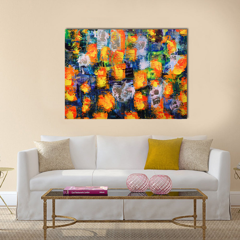 Abstract Fire Flames in Textured Color Grid Canvas Wall Art