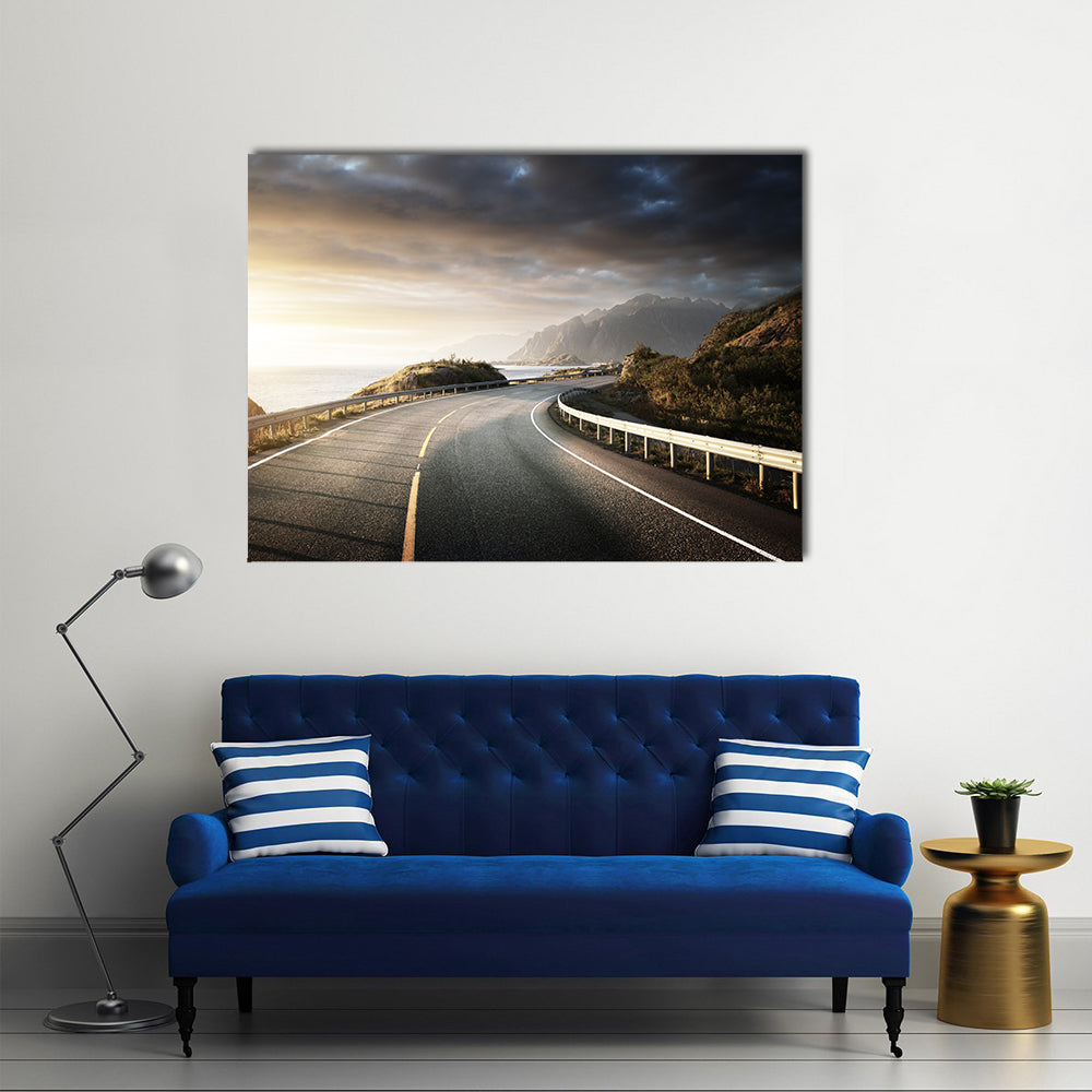 Winding Coastal Road in Lofoten Canvas Wall Art