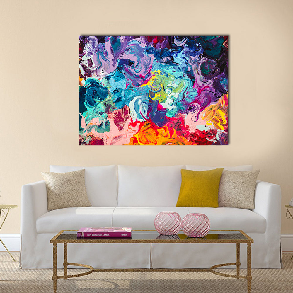 Colorful Acrylic Abstract with Thick Paint Swirls Canvas Wall Art