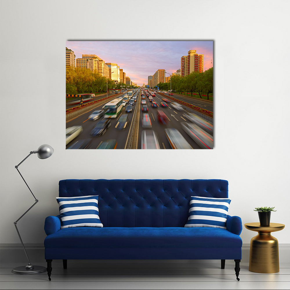 Traffic Crowd In Beijing Canvas Wall Art