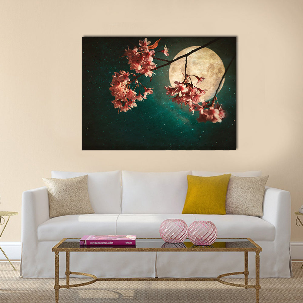 Moonlit Cherry Blossom Branch Canvas Wall Art