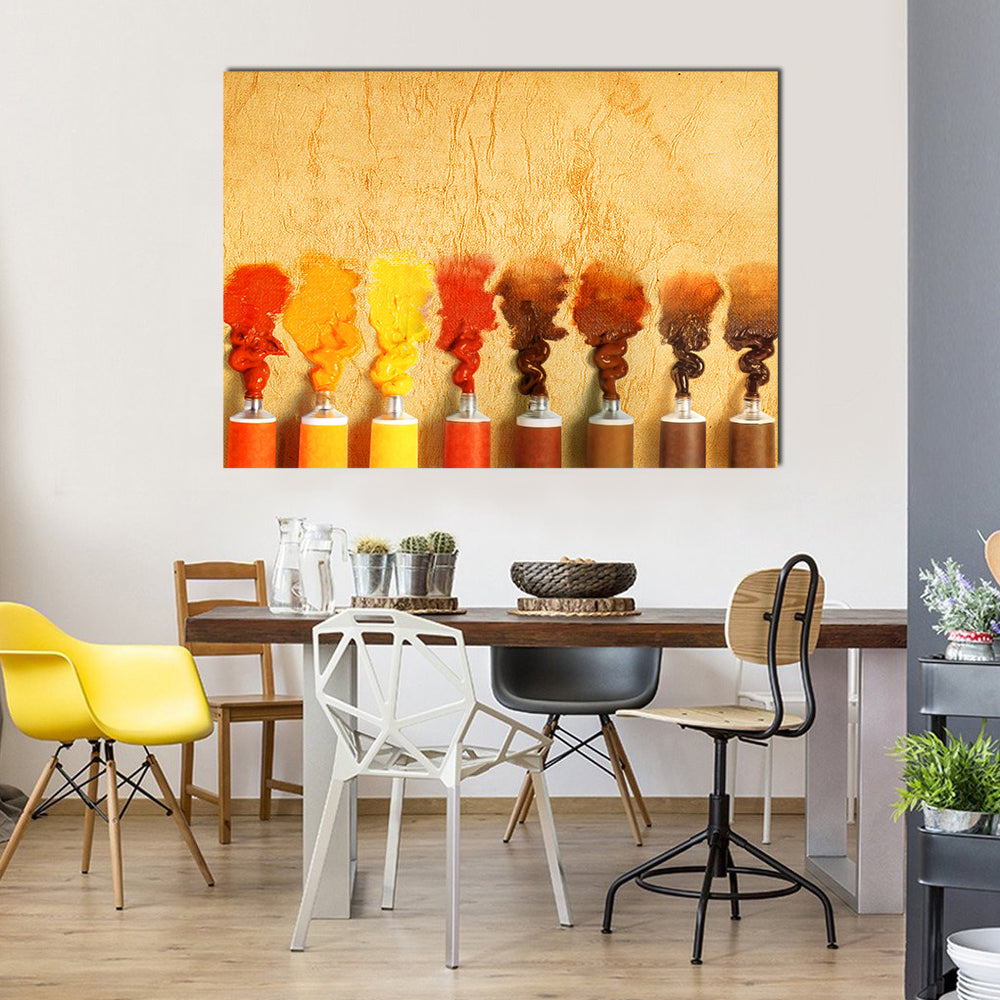 Eight Paint Tubes in Warm Yellow-brown Gradient Canvas Wall Art