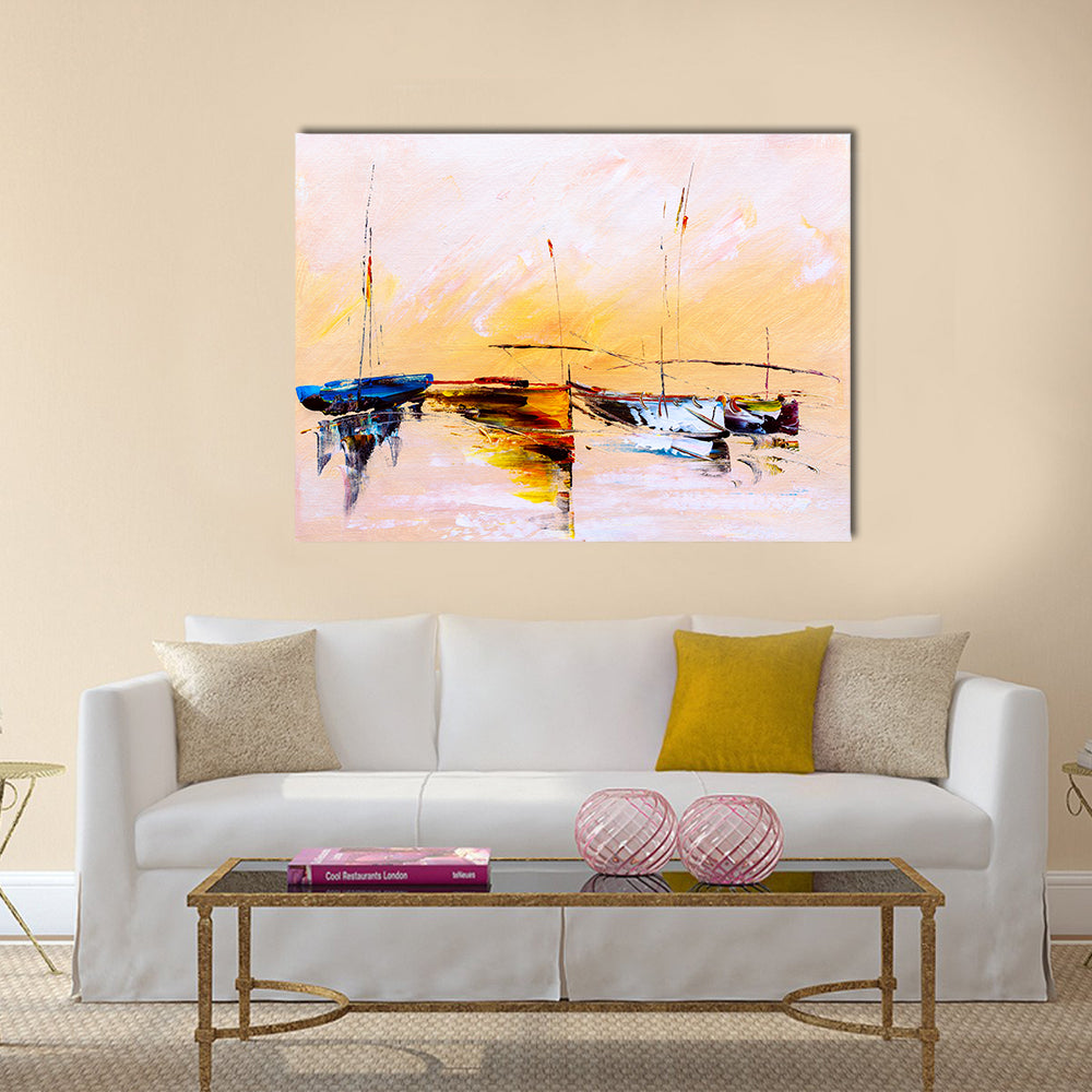 Abstract Sailboats at Sunset Canvas Wall Art