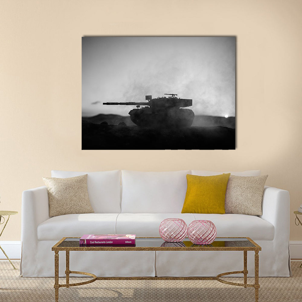 German Tank Silhouette at Sunset Canvas Wall Art
