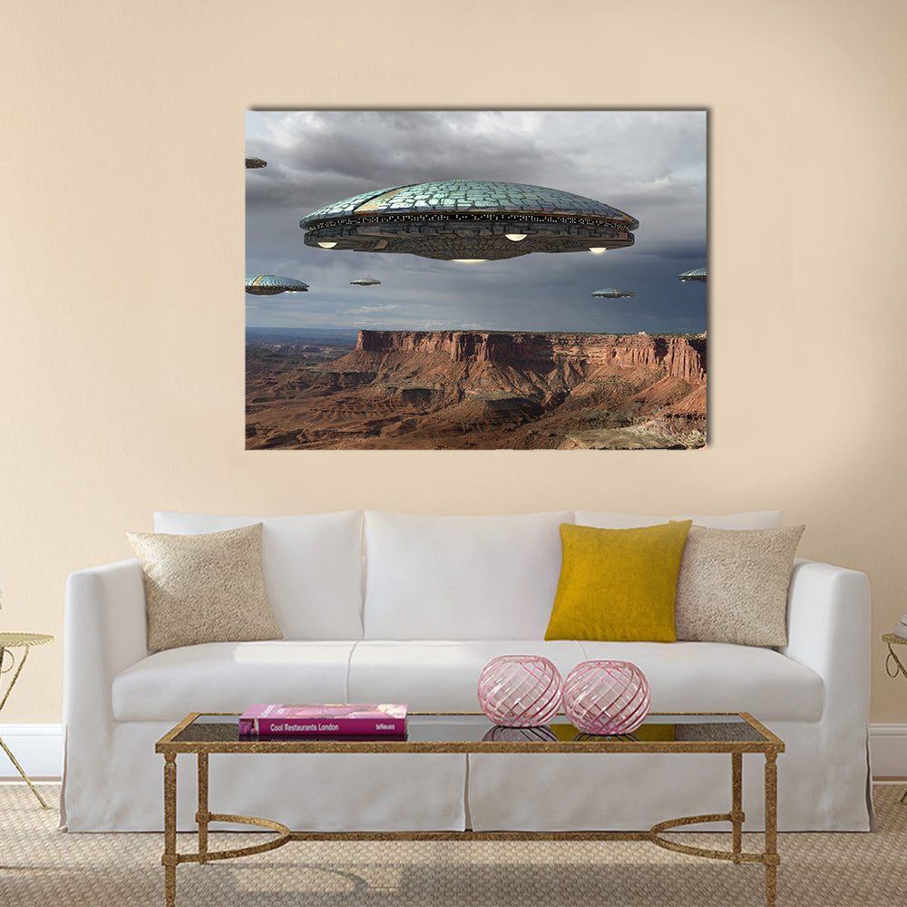 Alien Fleet Over the Grand Canyon Canvas Wall Art