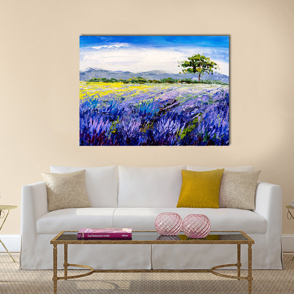 Lavender Field with Lone Tree Canvas Wall Art