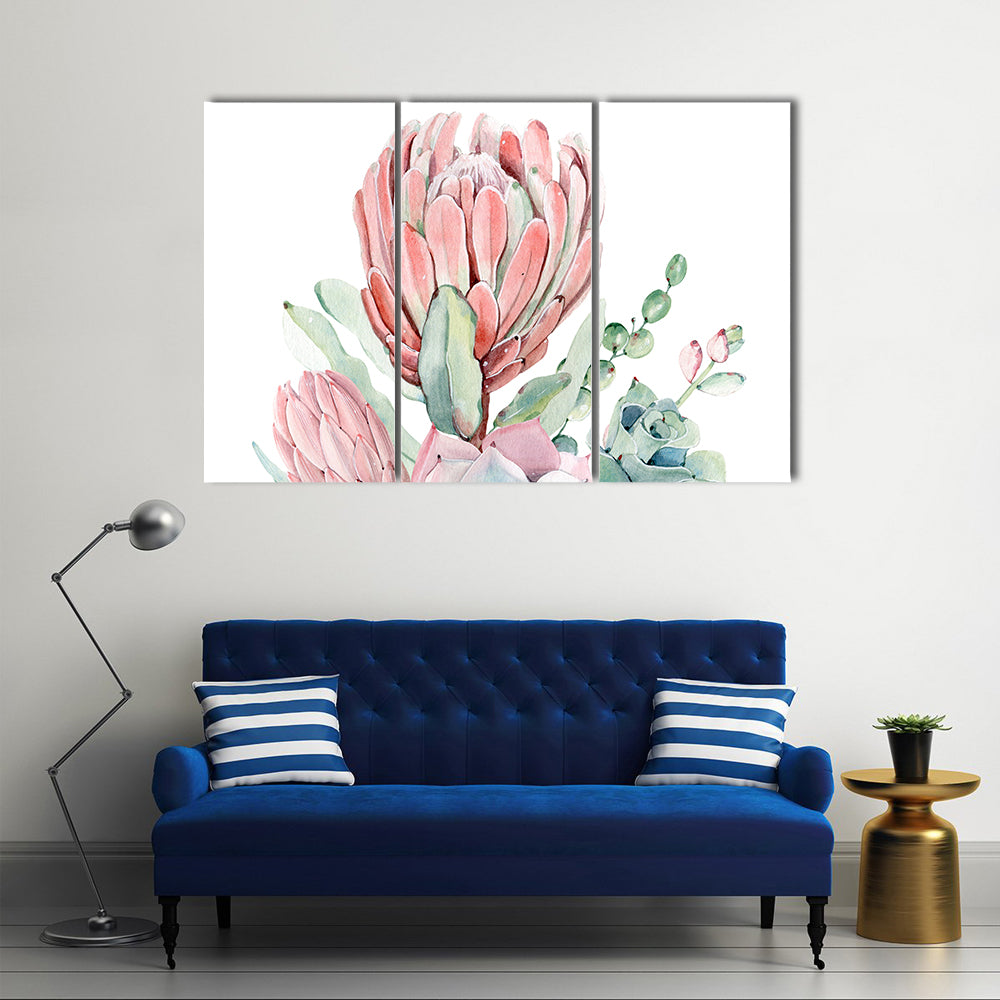 Vintage Protea and Succulents Bouquet Canvas Wall Art