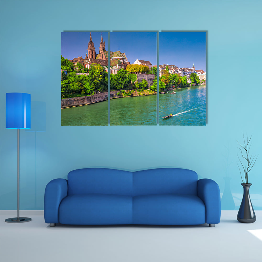 Old City Center Of Basel With Munster Cathedral Switzerland Canvas Wall Art